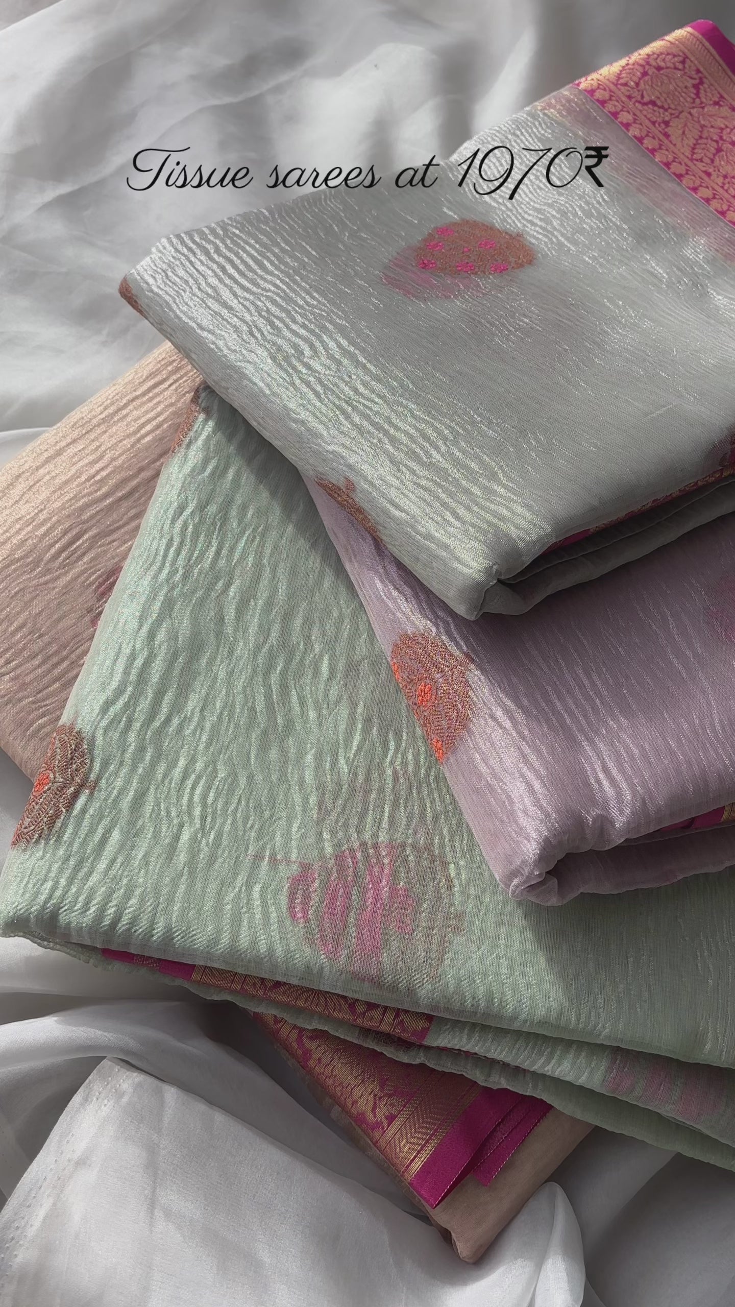 Beige Pastel tissue saree